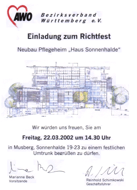 Einladung Zum Richtfest Umbau Haus Sonnenhalde